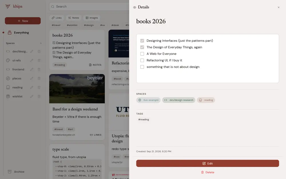 A markdown note open in the khipa editor